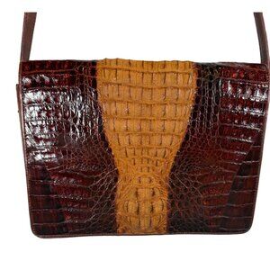 Vintage Linea Pelle Crocodile Two-Tone Hornback Embossed Leather Crossbody Bag